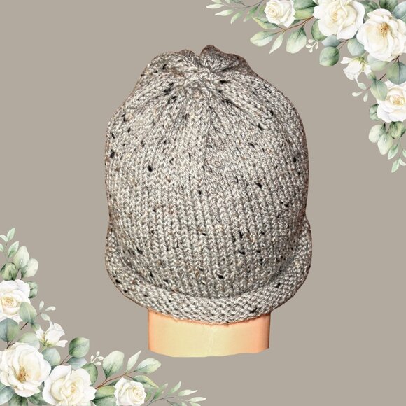 Hand Knit Slouch Hat: Gray Marble Acrylic Blend, Adult/Teen - Picture 4 of 6
